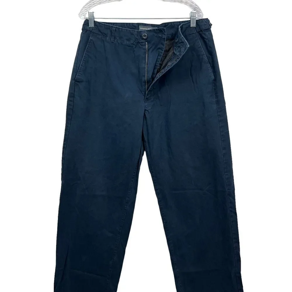 Banana Republic Men Chino Pants Straight Flat Front Slash Pockets Navy Size W34*